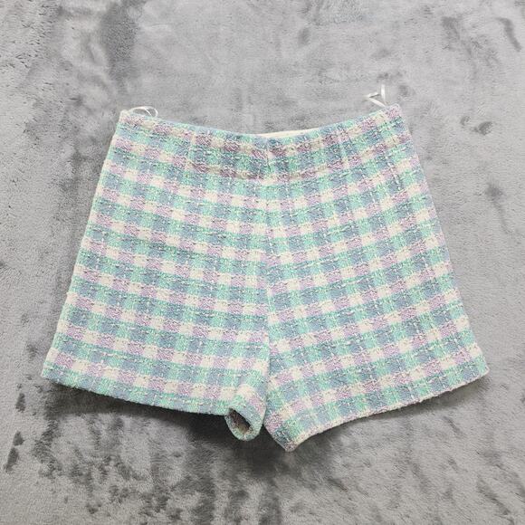 ZARA Skort Womens Blue Purple Plaid Textured Tweed Shorts High Waist Skirt Zip - Picture 4 of 12